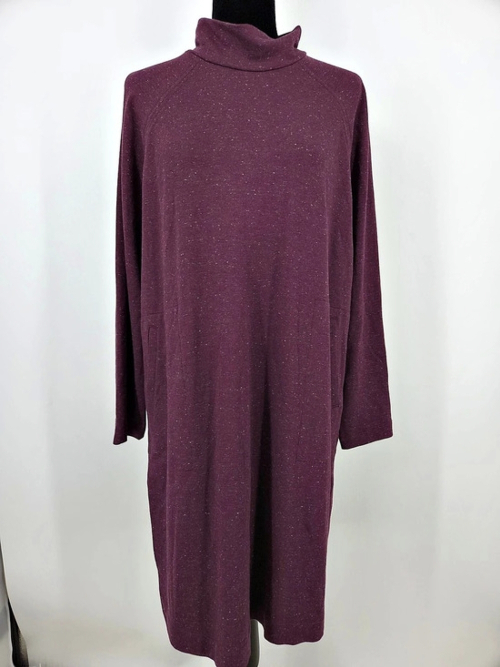 Pure Jill Tranquility Fleece Turtleneck Midi Dress Purple Medium